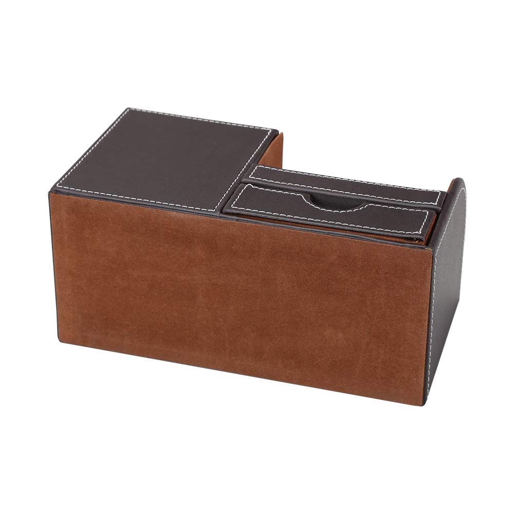 KINGFOM PU Leather Desk Stationery Organizer with Storage Remote Control and Small Drawer Box, Pen/Pencil Stand, Holder, (Brown)