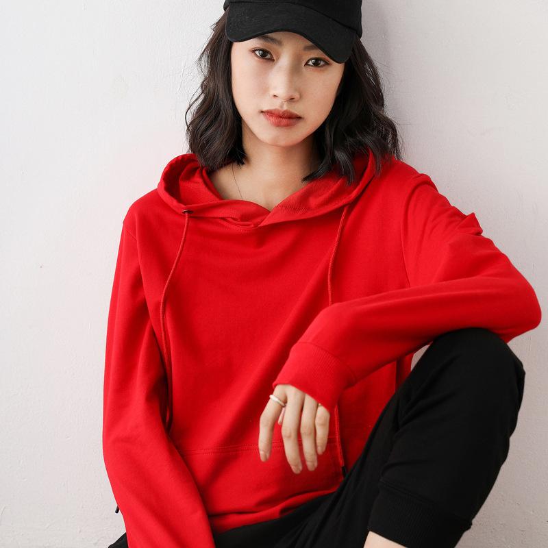 Buy Women's Cotton Hoodie Sweatshirt Long Sleeve Drawstring Pullover Pure  Color Tops at affordable prices — free shipping, real reviews with photos —  Joom