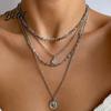 Layered Necklace Women Multi-layered Coin Pendant Thick Hollow Chain Adjustable