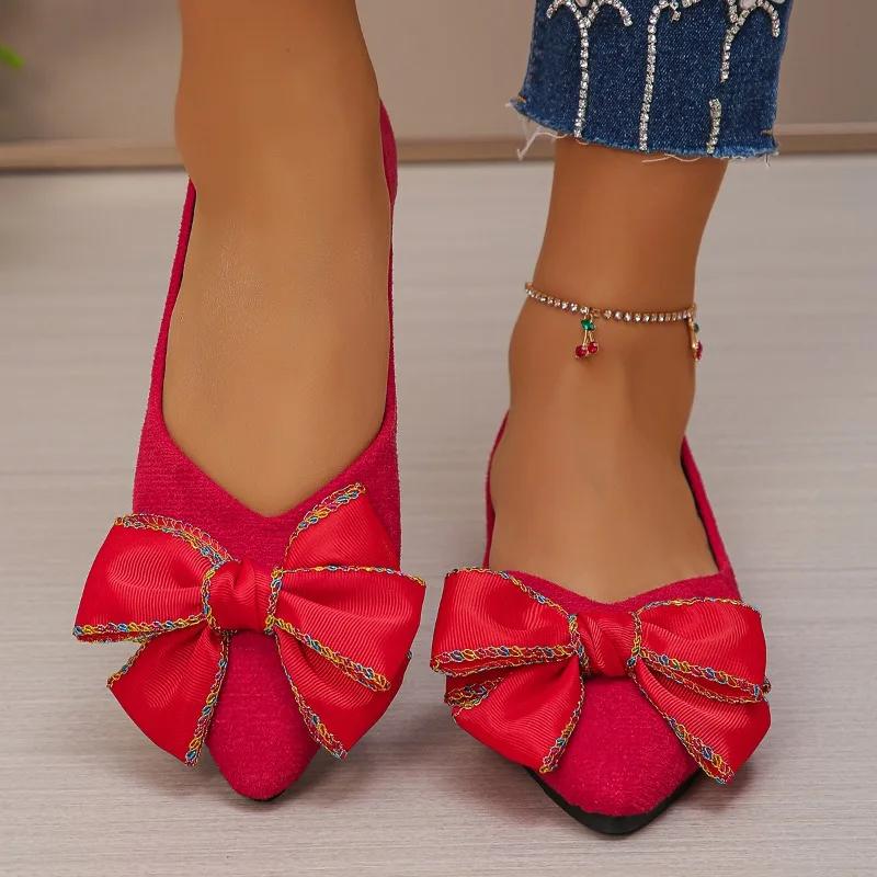 Fashion 2025 Summer New Women's Bow Tie Flat Shoes Soft Sole Pointed Toe Slip-On Flats for Women Outdoor Daily Plus Size Casual Shoes