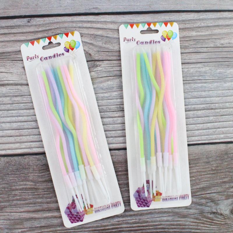 Birthday Candle Creative Rainbow Curve 12-piece Card-sucking Small Fresh Color Party Cake Baking Candle