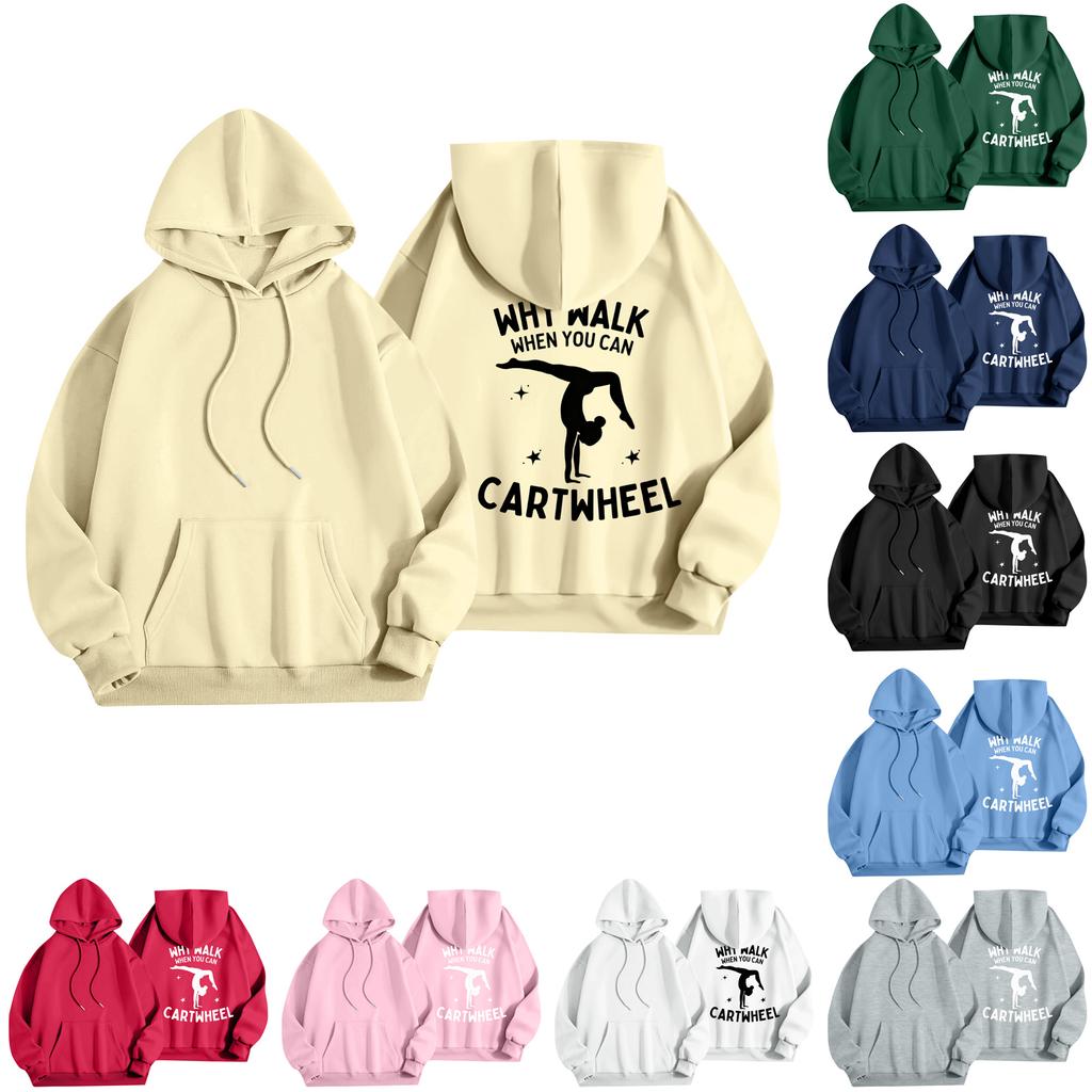 Women's Printed Round Neck Pullover Sweatshirt Hooded Drawstring Sweatshirt Top