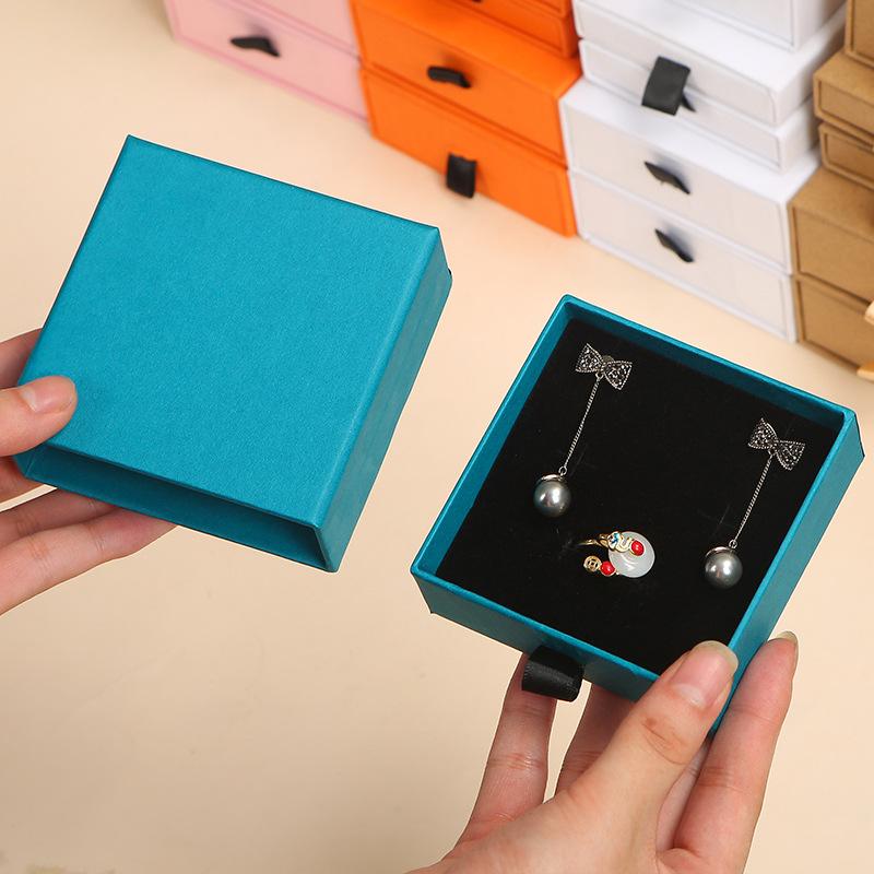 Drawer box pink white jewelry packaging box earrings necklace jewelry box ring pull-out paper box
