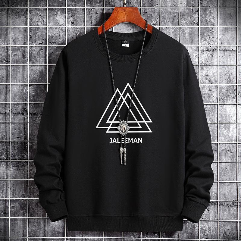 "2025 Youth Men's Loose-Fit Terry Sweatshirt: Long Sleeve, Round Neck, Fall/Spring Trend"