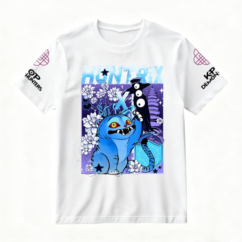 Women's Summer KPop Demon Hunters Graphic T-Shirt HUNTRIX Derpy Tiger & Floral Printed Top for Fashion Streetwear Casual Trendy
