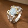 Fashion claw-set heart-shaped synthetic gemstone ring made of copper, for ladies' jewelry, suitable for parties and banquets.