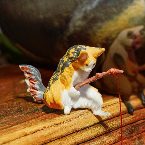 Cat Fishing Figurine Mini Resin Cute Cat Statue Miniature Fish Tank Landscaping Aquarium Decor for Fairy Garden Home Decor