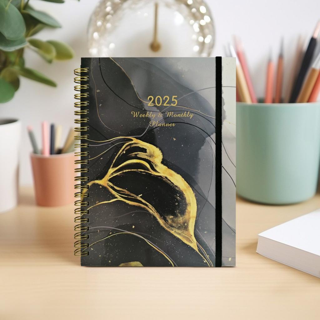 Plánovač 2025 2025, Akademický plánovač 2025, Týždenný a mesačný plánovač 2025, A5, Priečinky, Pevná väzba, Zadné vrecko