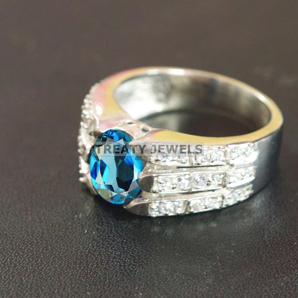 London Blue Topaz Oval Gemstone With 925 Sterling Silver Ring For Men's #B219 JL375675954133
