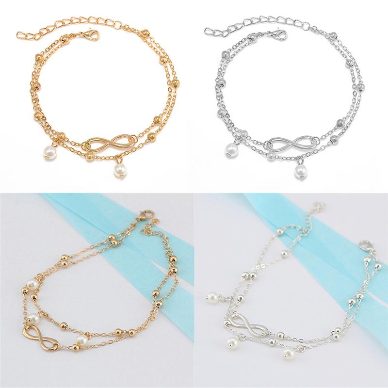 Kvinner sexy dobbel kjede armbånd ankel ankel barfot sandal strand fot smykker