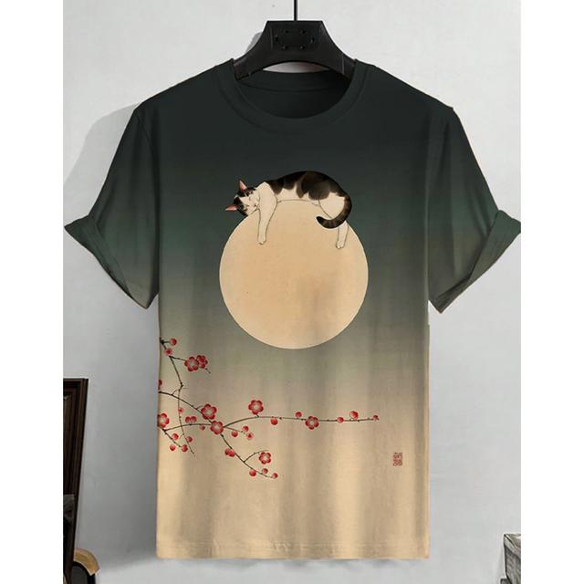 

Мужская футболка с рисунком кота в стиле аниме, летняя модная мужская футболка с коротким рукавом и 3d принтом мультфильма, винтажная повседневная футболка для мужчин XL