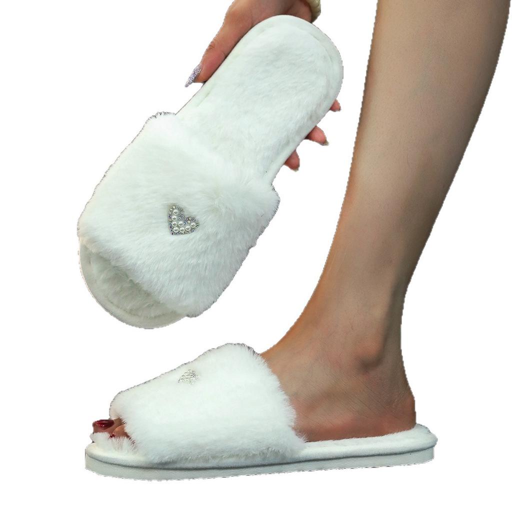 One word fluffy love fashion open toe comfortable autumn and winter wear raw cute cotton slippers