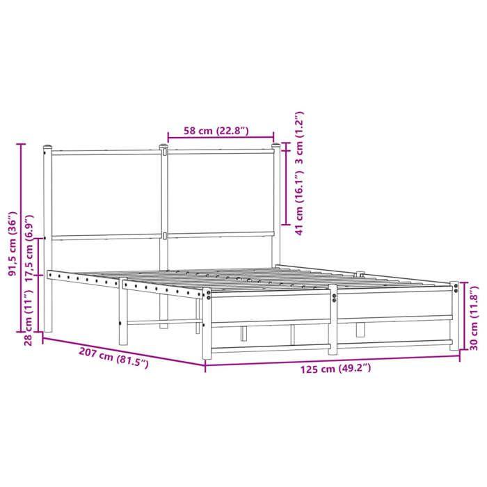 VidaXL Metal Bed Frames with Sonoma Oak Headboard 120x200 Cm, Double Bed, Bedroom Furniture, Bed 4007884