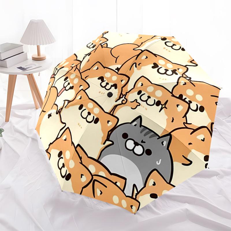 1pc Shiba Inu Dog Automatic Folding Umbrella Portable Collapsible Umbrella for All Seasons, 8-Rib Durable Construction065