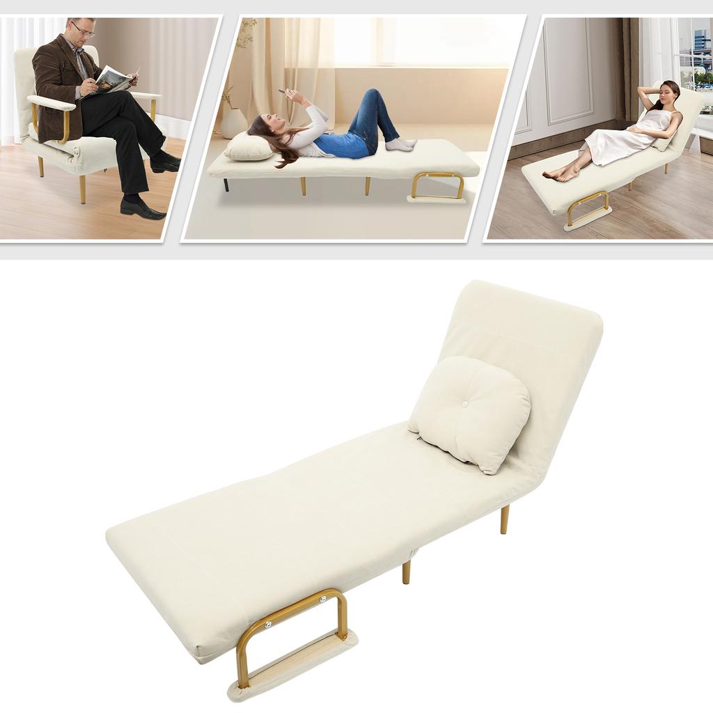 68x190cm Convertible Iron Sofa Bed,Orange/Off-white/Grey/Green Rectangular Sofa Chair Bed Floor Standing for Indoor Places