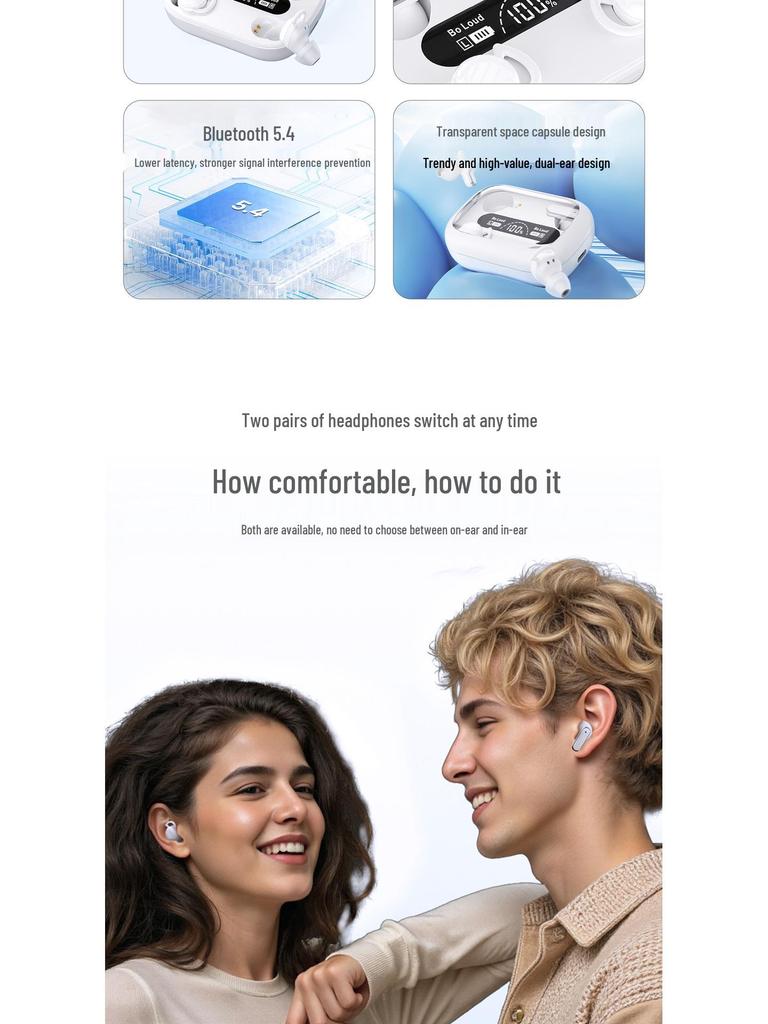 New Q6 Bluetooth Earbuds: High Sound Quality, Long Battery Life, Digital Display, TWS Design.