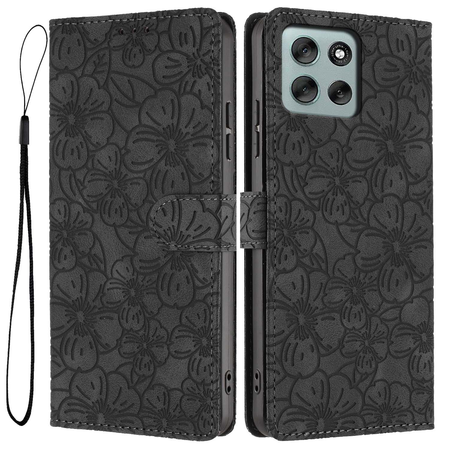 

For Motorola Moto G56 5G Flip Case Cherry Blossom Pattern Leather Wallet Stand Phone Cover with Wrist Strap