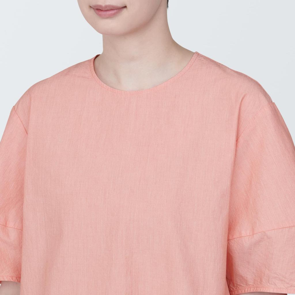 MUJI Cool Broad Short Sleeve Blouse BC2JOA4S Orange Stripe L Women's Women's