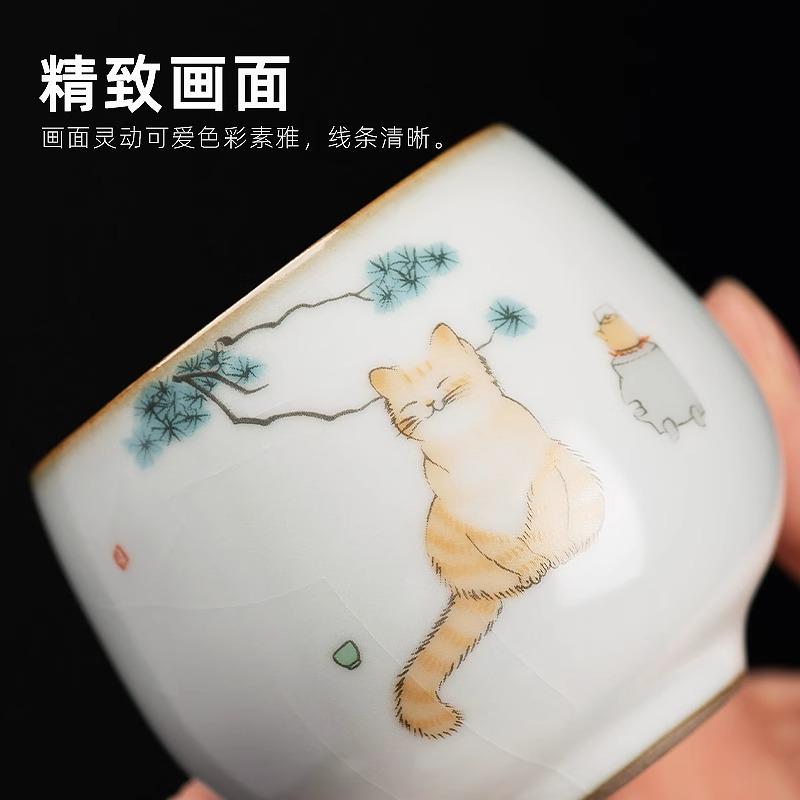 Opening can raise Ru kiln ceramic master cup Kung Fu tea set small teacup Zen large single cup tea cup personal cup female