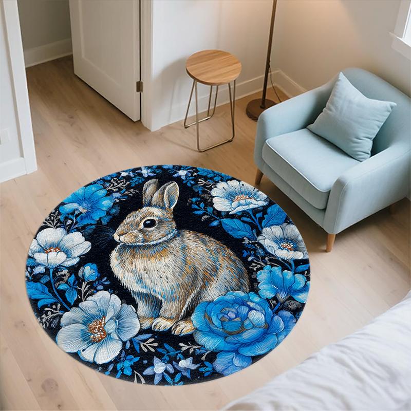 Cartoon Rabbit pattern round rug,Carpet Rug for Living Room Bedroom Sofa Playroom Decor,Non-slip Floor Mat,Holiday Gifts and Birthday Gifts