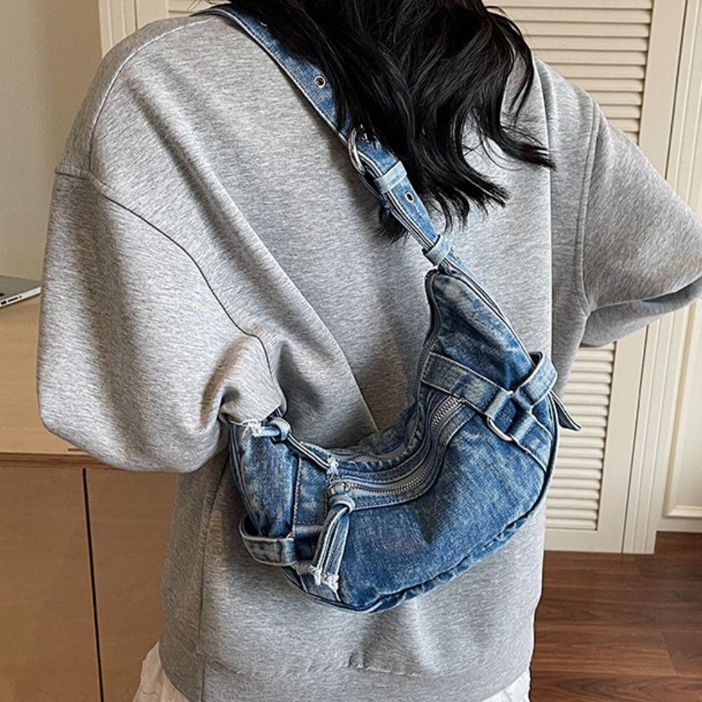 Retro Denim Crossbody Bag American Style Casual Tote Bag Leisure Handbag Lady