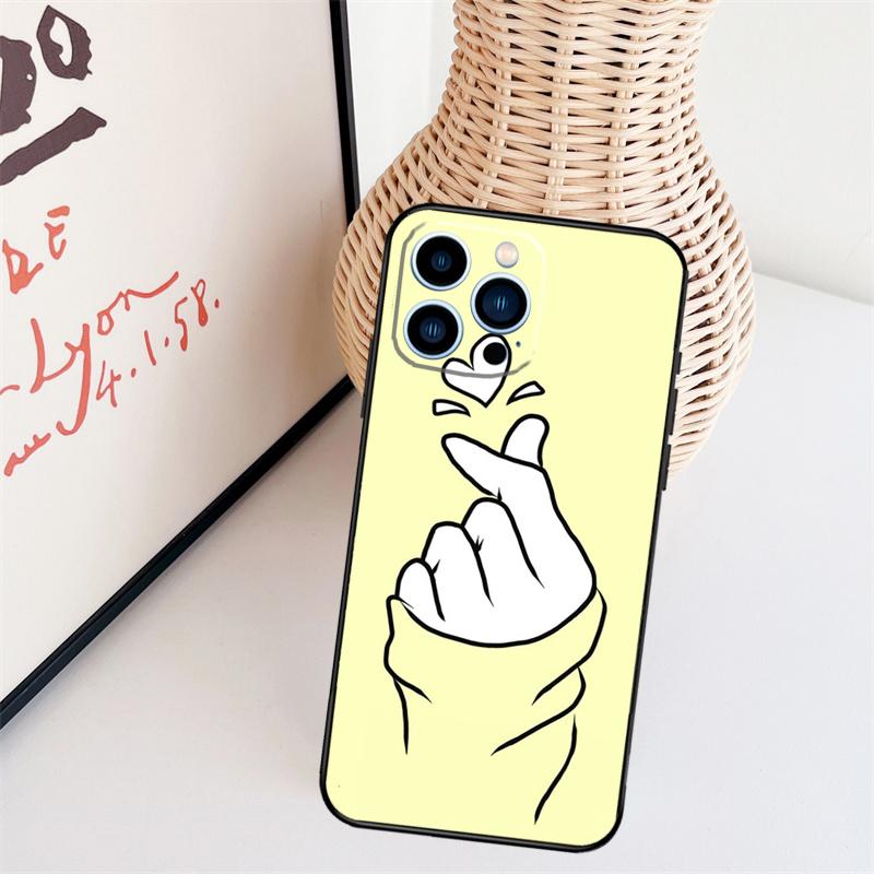 Kpop Hand Finger Heart Phone Case For iPhone 17 Pro Max 14 13 12 11 15 16 Pro Max mini 15 16 Plus 16e Back Cover