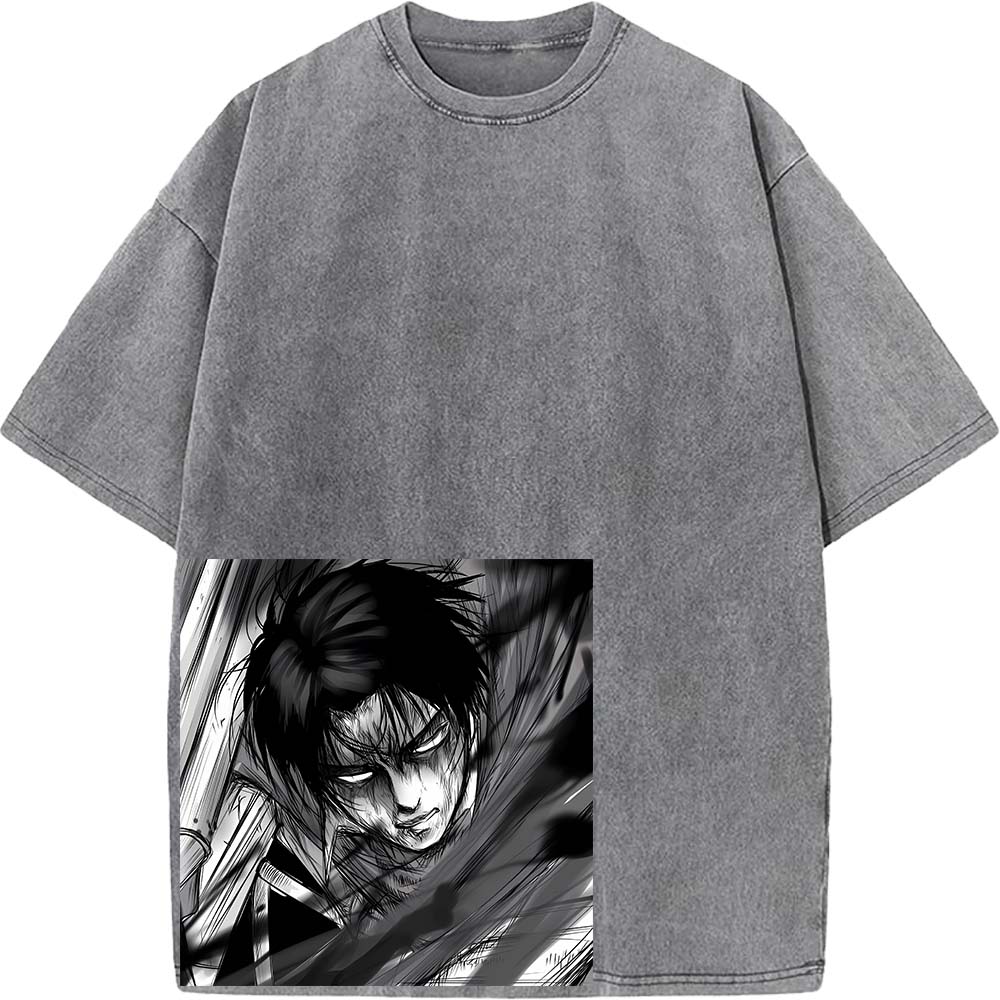 Levi Ackerman Cool Clothing Attack On Titan Manga T Shirt Men Oversized Cotton T-shirts Retro Washed Tee Harajuku Male Tshirt