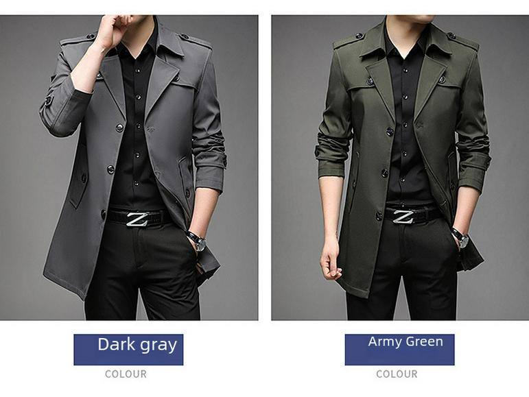 Men's Mid-Length Trench Coat, Autumn Korean Style Jacket, Simple Design, 9 Colors Available