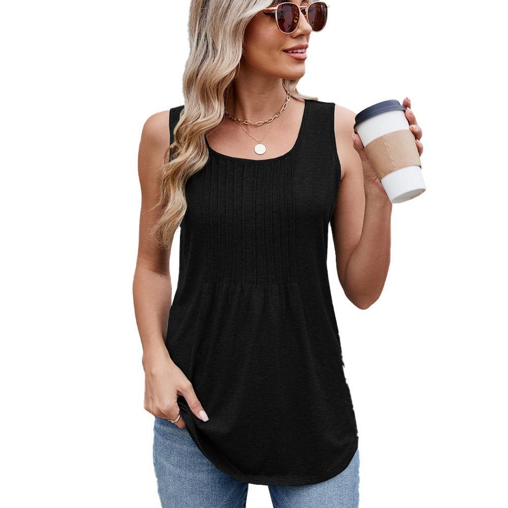 Women's Crew Neck Sleeveless Basic Top Regular Fit Casual Tank Solid Color