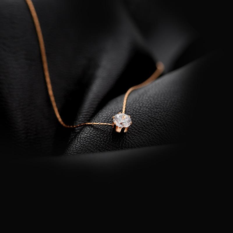 Titanium Steel Six-prong Zirconia Collar Chain - Fashionable and Simple Necklace Accessory Rose gold