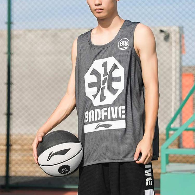 Li-Ning Sports Basketball Series Reversible Quick-Dry Basketball Vest With Badfive Theme Print Men Tops Gray AAYP343-1