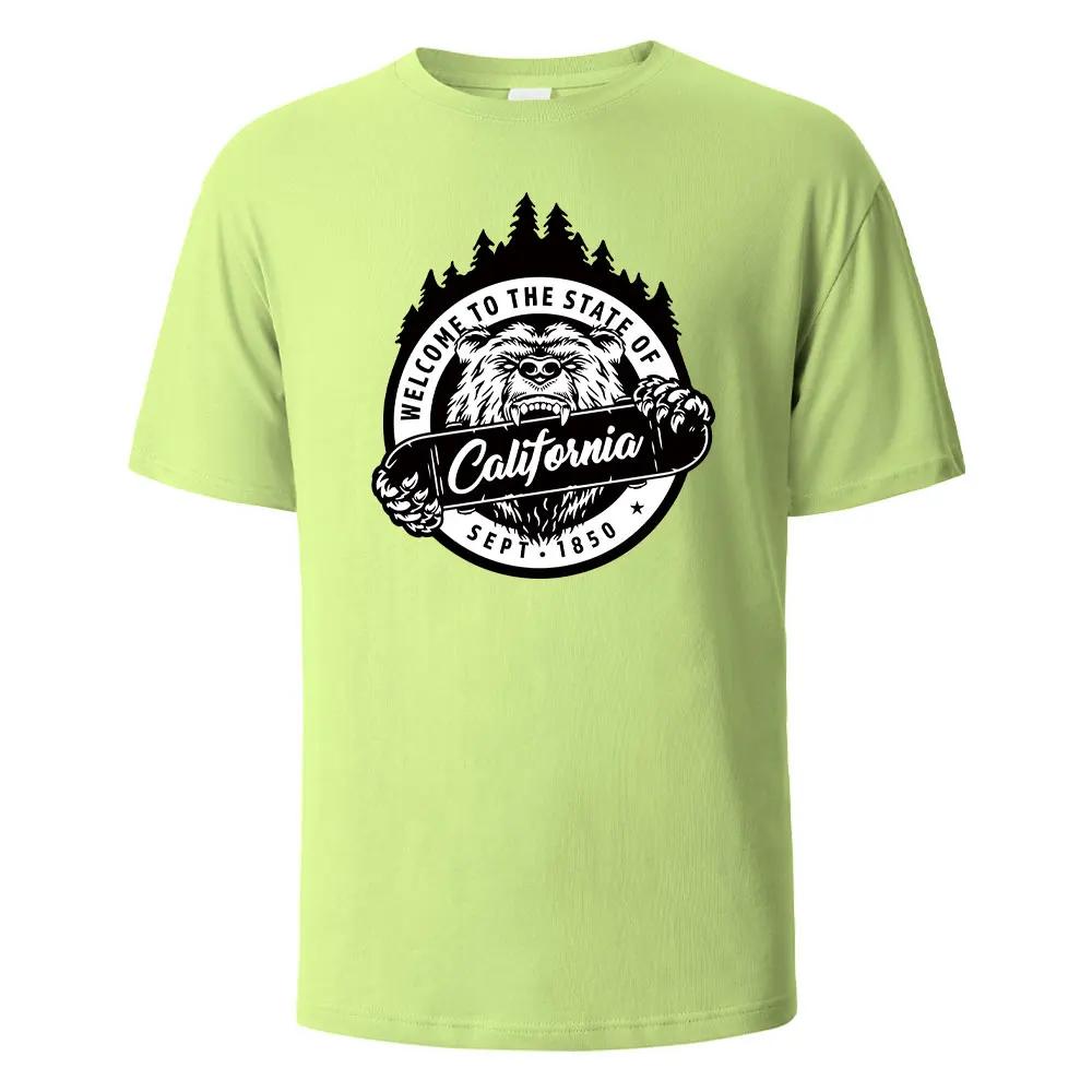 

Мужская футболка с принтом California 100% хлопок, топы для мужчин и женщин, летние дышащие футболки с короткими рукавами и круглым вырезом, базовые футболки для мужчин, одежда XXXXXL зелёный