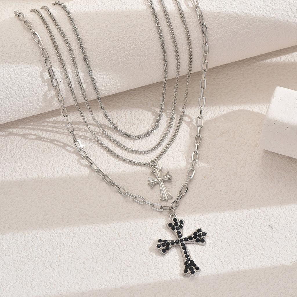 Hip-hop necklace European and American jewelry multi-layer stacking cross pendant necklace women's high-end collarbone chain