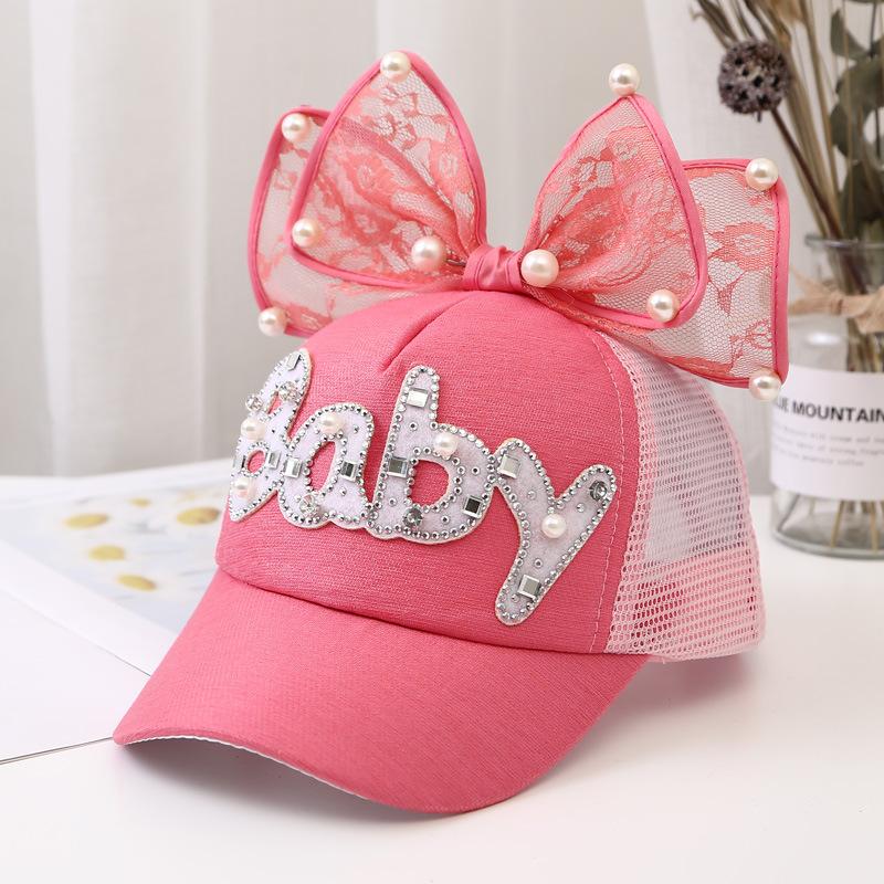 Children Big Bow cartoon Baseball Cap Cute Girls Pearl Snapback caps Sun Caps Mesh Rabbit Ear UV Protection Summer Hats boy