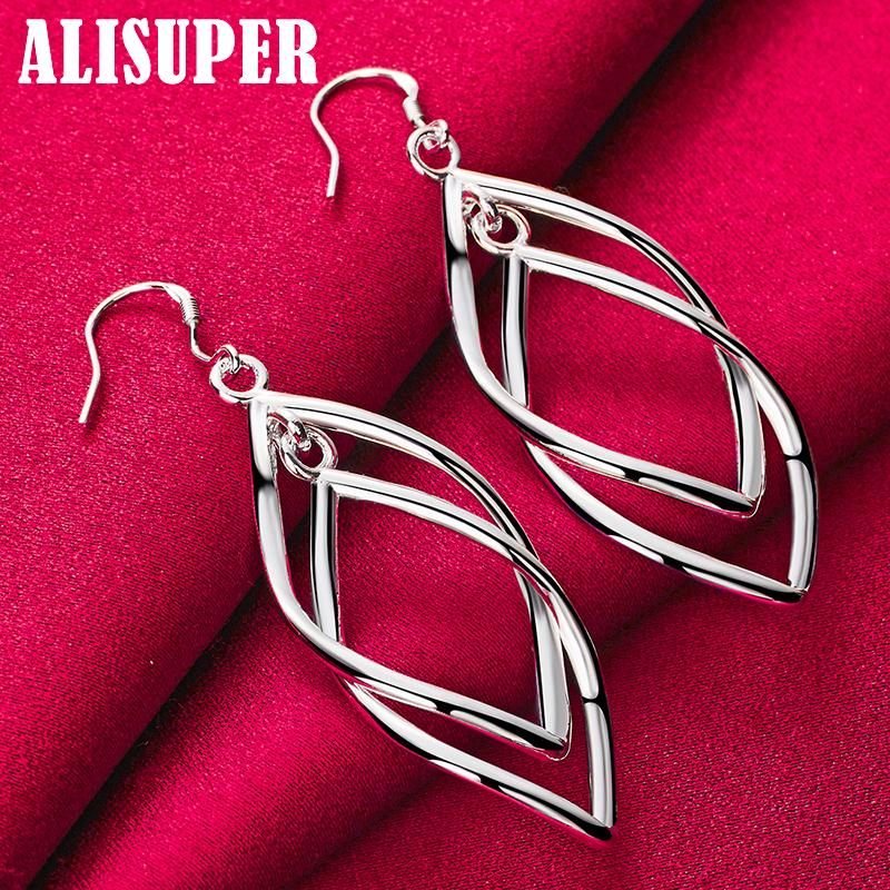 925 Sterling Silver Geometric Surround Twist Drop Earrings Jewelry