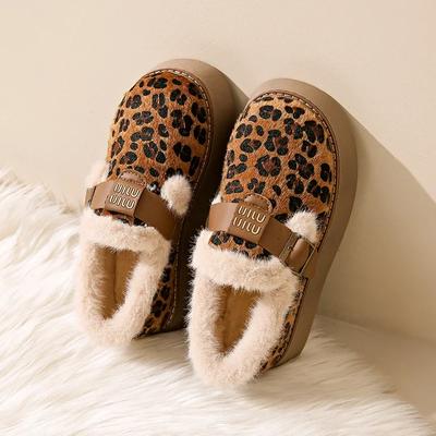 Modne Damskie Buty na Platformie Leopard 2024 Płaskie Ciepłe Pluszowe Zimowe Botki do Kostki Śniegowce Damskie Casualowe Bawełniane Buty Buty dla Kobiet
