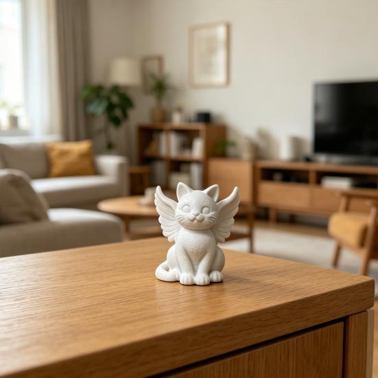 3D Printed Angel Cat Sculpture, Cute Cat Figurine, Winged Cat Desktop Ornament for Home Office Decor, Multi-Scenario Cat Decoration Gift