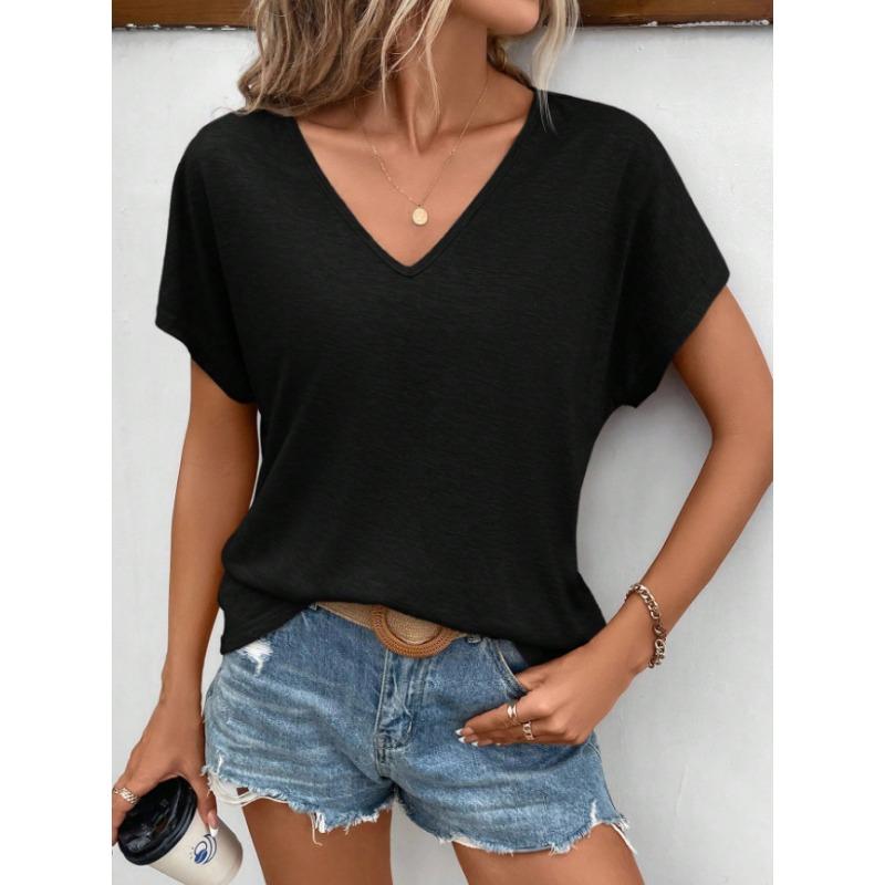Kurzärmeliges Damen-T-ShirtV-Ausschnitt Lässiges Sommeroberteil,dünn und Modisch Vielseitig