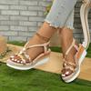 New Fashion Versatile Comfortable Bohemian Sandals Women's Rhinestone Open-toed Women's Wedge Heel Platform Sandals