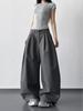 2026 Women's Spring High-Waisted Grey Wide-Leg Suit Pants - Loose, Slimming, Long, Drapey Casual Fit