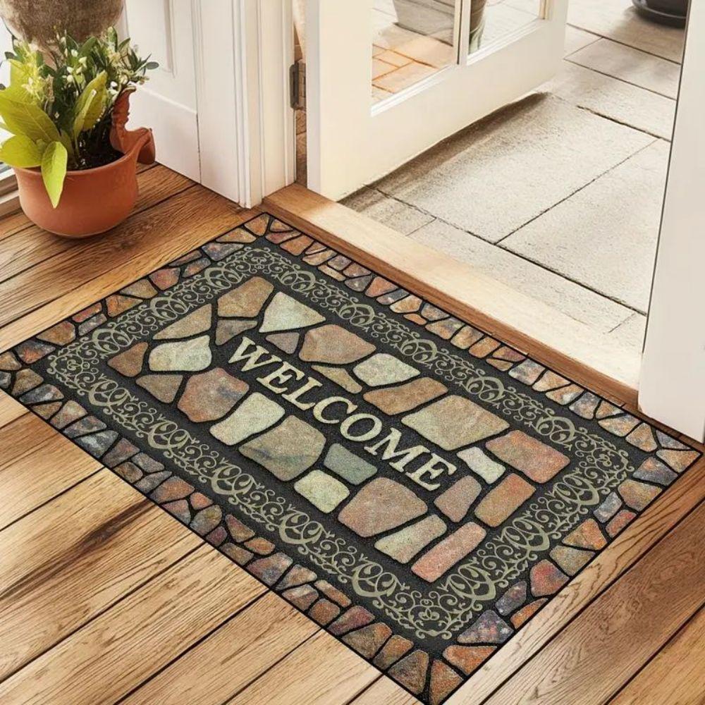 Stone Pattern Welcome Doormat Non-Slip Floor Mat Indoor Outdoor Entrance Rugs Home Decoration
