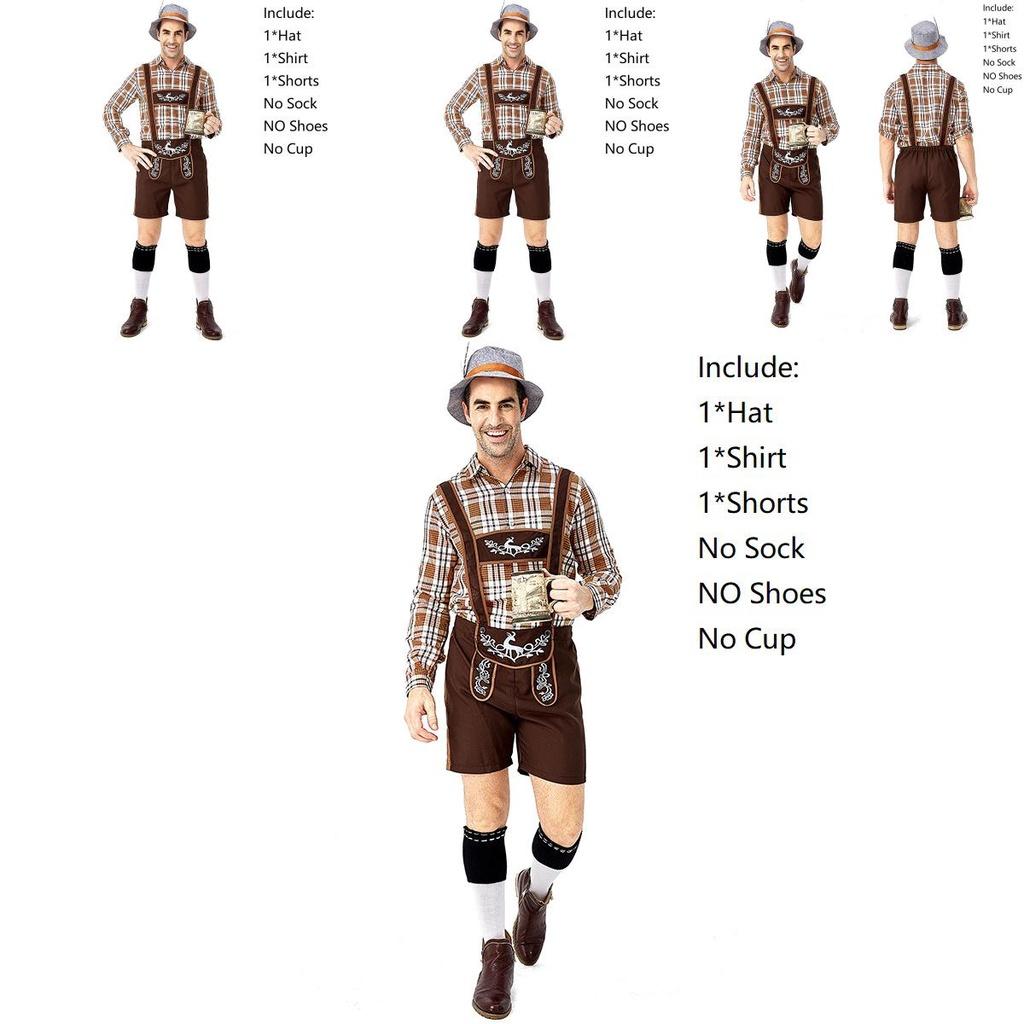 Vibrant Oktoberfest Clothing Men Fawn Print Khaki Plaid Suit For Fun Costume Parties