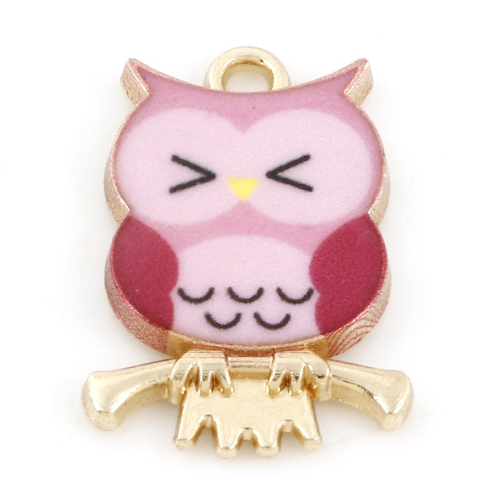 10PCs Owl Animal Charms Vintage Halloween Multicolor Enamel Gold Color Metal Pendants DIY Necklace Earrings Jewelry 21.5mmx15mm