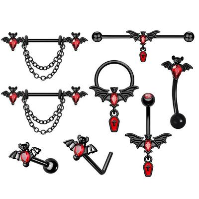 Edelstahl Halloween Fledermaus Nasenring, Bauchnabelring, Nippelring, Augenbrauenpiercing, Knorpelstecker, und Industrieller Ohrschmuck