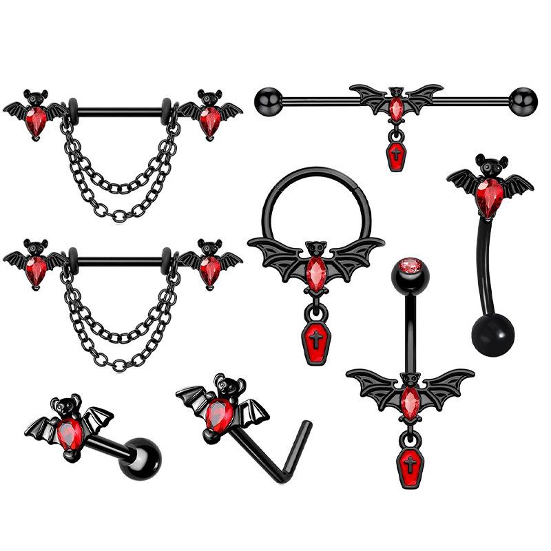 Stainless Steel Halloween Bat Nose Ring, Belly Button Ring, Nipple Ring, Eyebrow Piercing, Ear Cartilage Stud, and Industrial Ear Jewelry