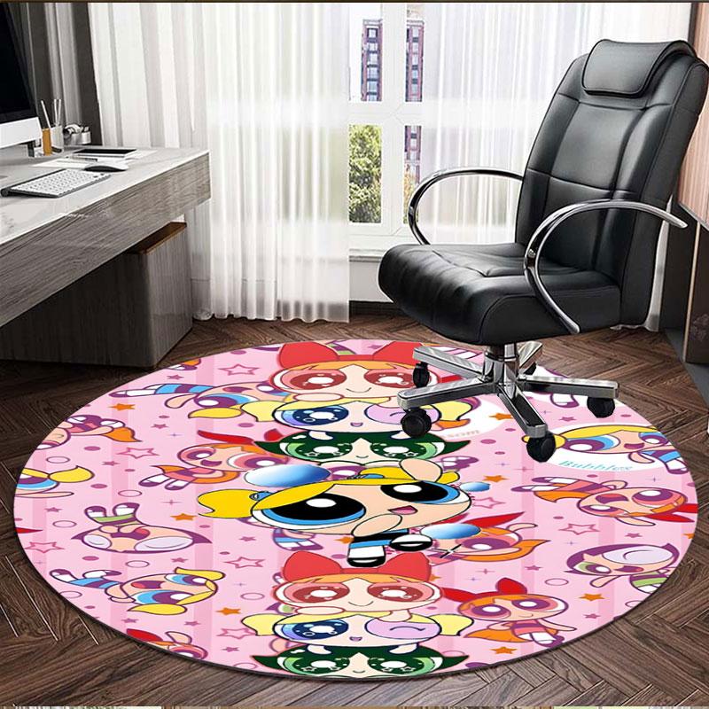 The Powerpuff Girls Print Round Rug, Washable Floor Carpet, For Entryway Dorm Laundry Room Office Study, Home Decor Birthday Christmas Gift