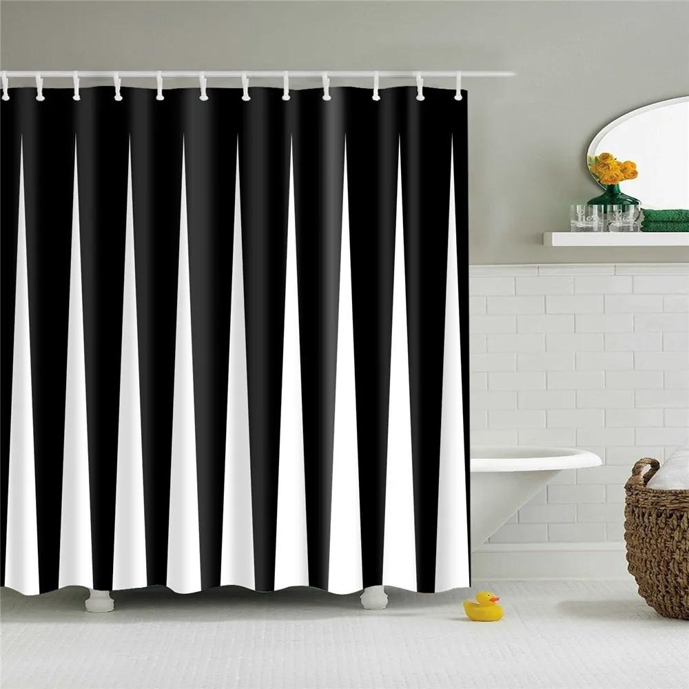 Wooden Door Shower Curtains Bathroom Curtain Stripes Letters Printed Waterproof Bath Screen Curtain for Home Decor with Hooks