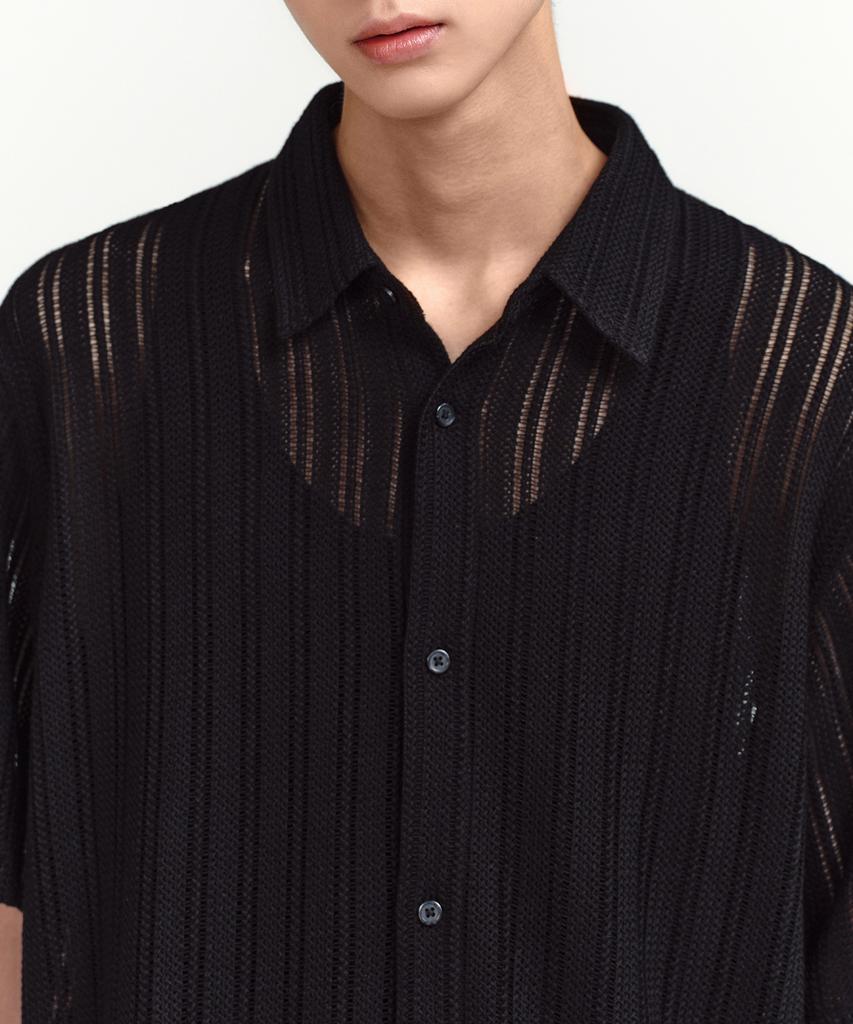 MUSINSA STANDARD Relaxed Crochet Short Sleeve Shirt [Black]