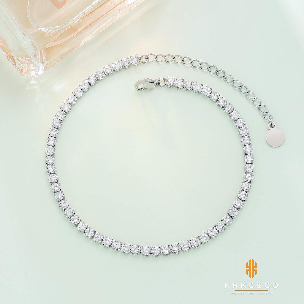 Anklet for 3mm Stainless Steel Tennis Diamond Sparkly Tennis Ankle Accessory KRKC&CO Women, Width, Anklet, Stone, 21+5cm Adjuster, Zirconia, Bracelet,