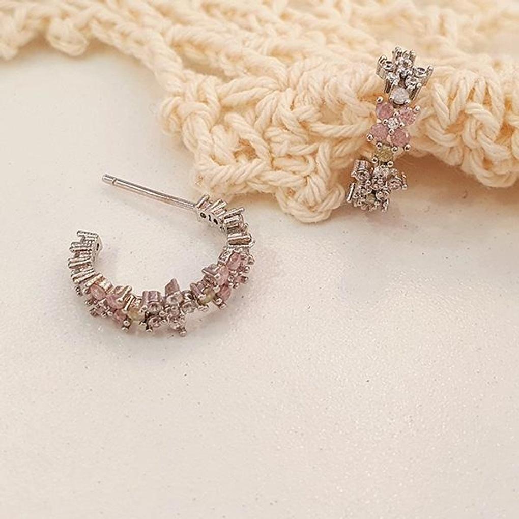 Women's Point Accessory Flower Pink Hoop Earrings